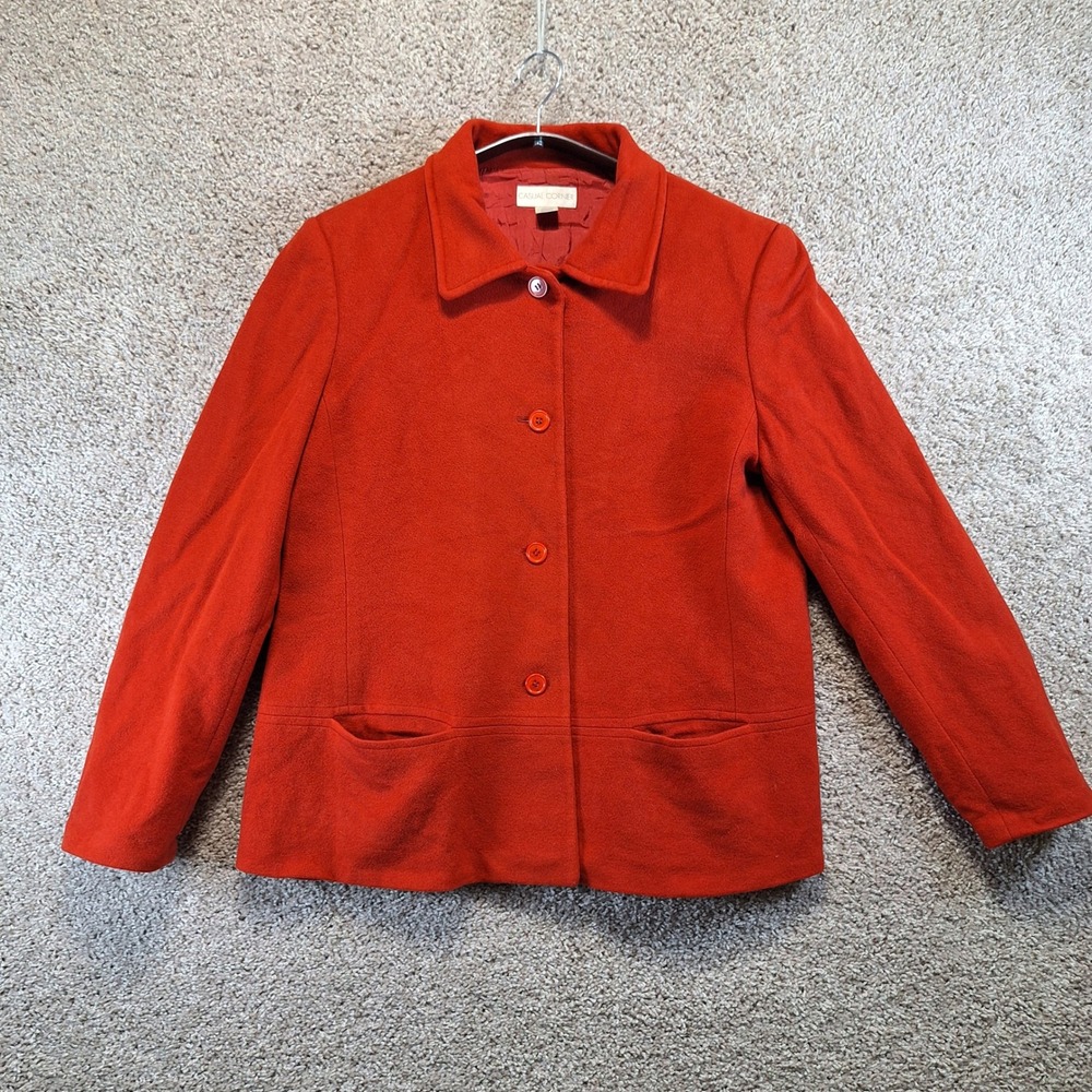 Casual Corner Jacket Womens XL‎ Red Wool Cashmere Blend Button Up Blazer VTG